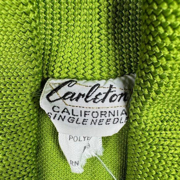 Vintage 60s Carleton California Knit Shirt Lime Green Mod Stripe Dagger Collar M - Picture 2 of 7